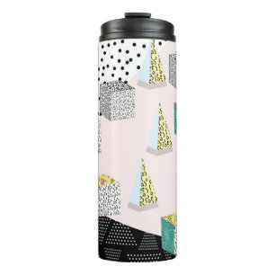 Memphis pattern with geometric, grid, striped and thermal tumbler
