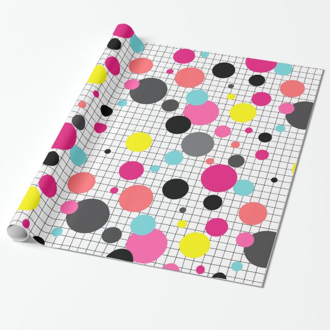 Memphis polka dots wrapping paper (Unrolled)