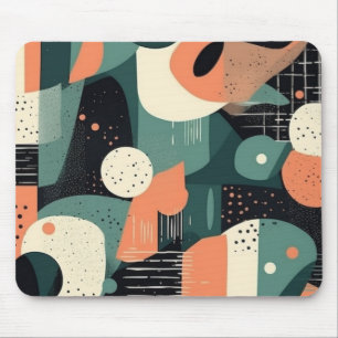 Memphis Revival Coral Navy Teal Abstract Mouse Pad