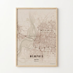 Memphis Rustic Map Print Tennessee Poster Wall Art