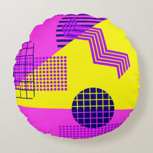 Memphis seamless pattern, geometric shapes in the round cushion