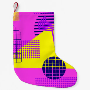 Memphis seamless pattern, geometric shapes in the small christmas stocking
