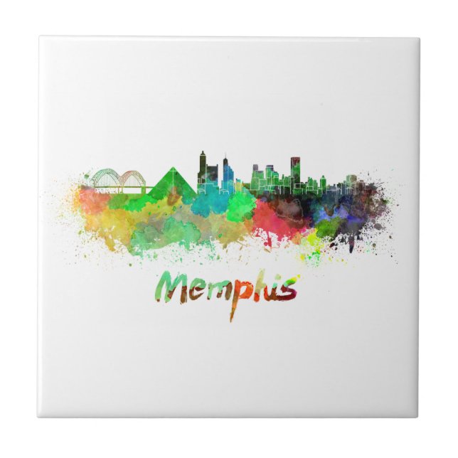 Memphis skyline in watercolor ceramic tile (Front)