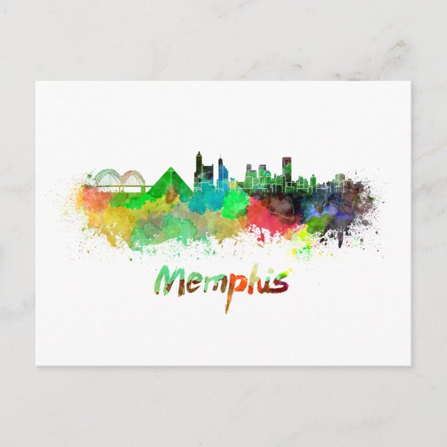Memphis skyline in watercolor postcard (Front)