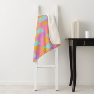 Memphis Style 90s Throwback Colourful Pattern Sherpa Blanket