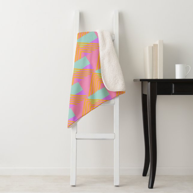 Memphis Style 90s Throwback Colourful Pattern Sherpa Blanket (In Situ)