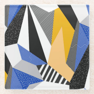Memphis Style: Creative Geometric Collage. Glass Coaster