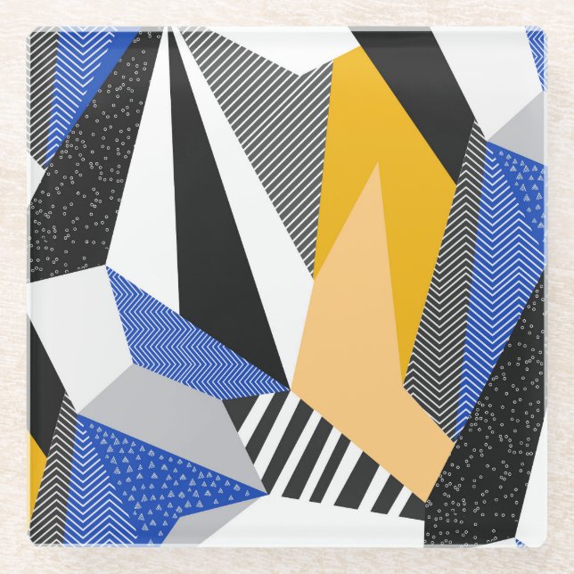Memphis Style: Creative Geometric Collage. Glass Coaster (Front)