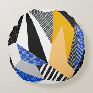 Memphis Style: Creative Geometric Collage. Round Cushion