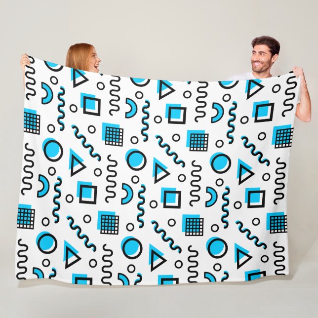 Memphis Style Geometric Pattern 110719 - Sky Blue Fleece Blanket (In Situ)