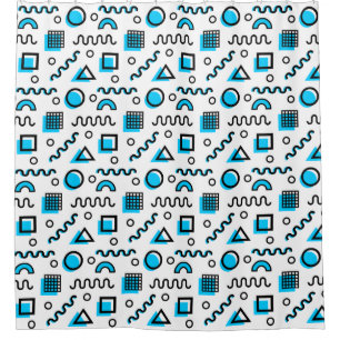 Memphis Style Geometric Pattern 110719 - Sky Blue Shower Curtain