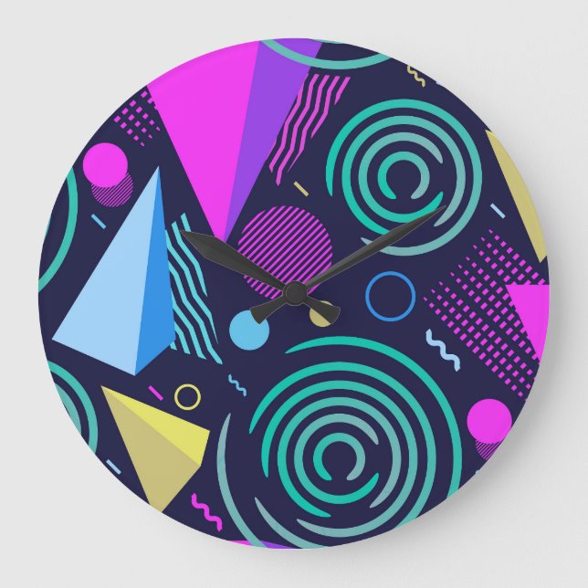 Memphis Style Geometric Shapes Large Clock (Front)