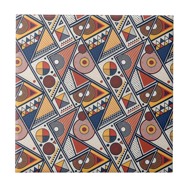 Memphis Style Geometric Shapes & Lines Pattern Art Ceramic Tile (Front)