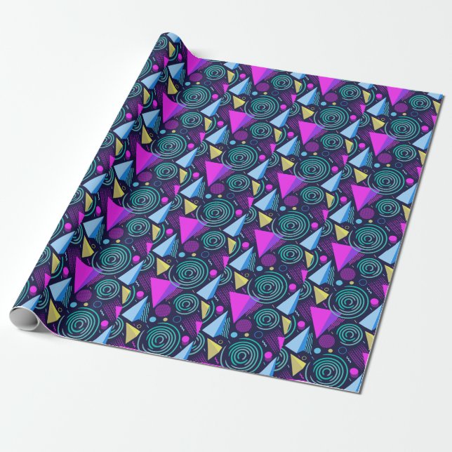 Memphis Style Geometric Shapes Wrapping Paper (Unrolled)