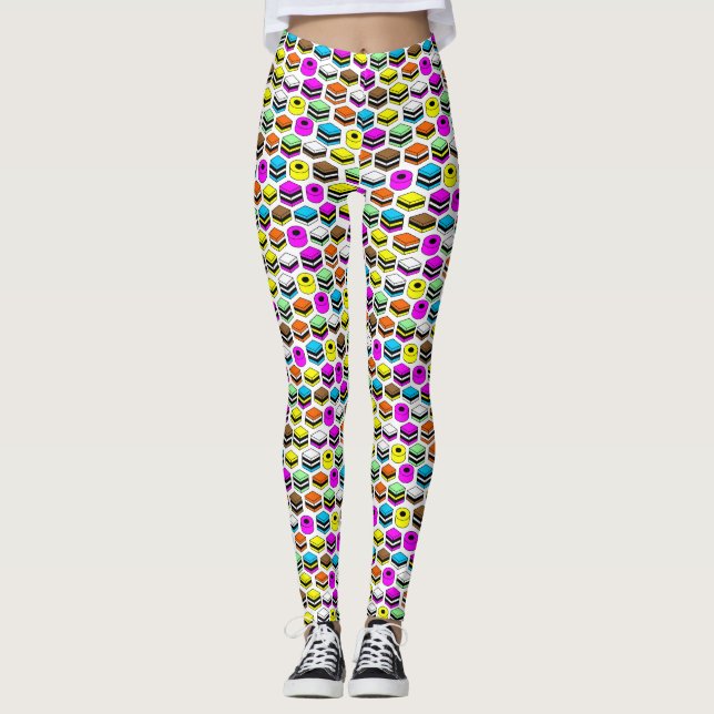 Memphis Style Liquorice Allsorts Pattern Leggings (Front)
