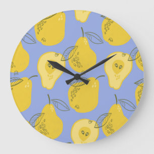 Memphis style pears: blue background. large clock
