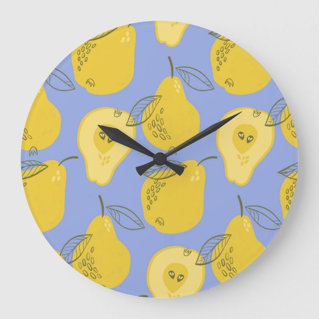 Memphis style pears: blue background. large clock (Front)
