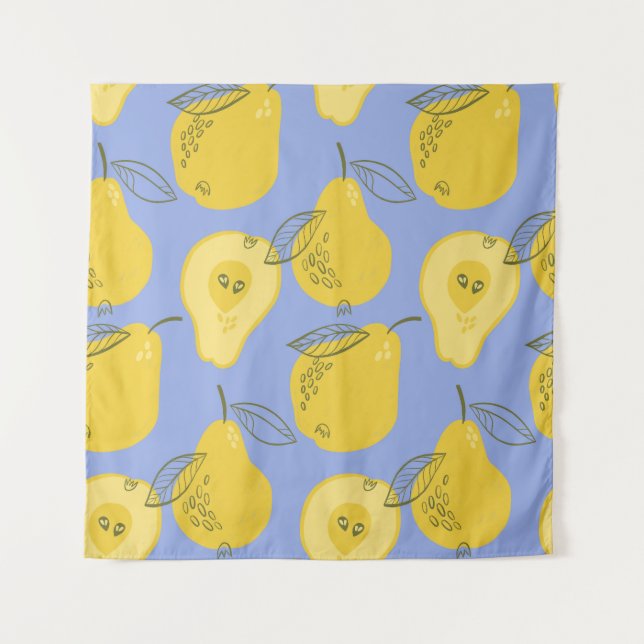 Memphis style pears: blue background. tapestry (Front)