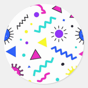 Memphis Style Retro Virus Pattern Neon Classic Round Sticker