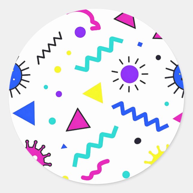 Memphis Style Retro Virus Pattern Neon Classic Round Sticker (Front)