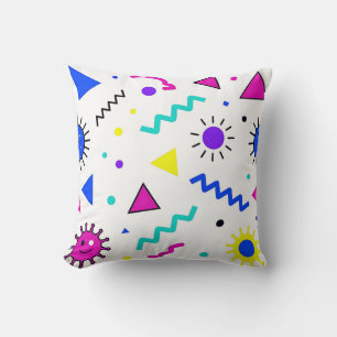 Memphis Style Retro Virus Pattern Neon Cushion