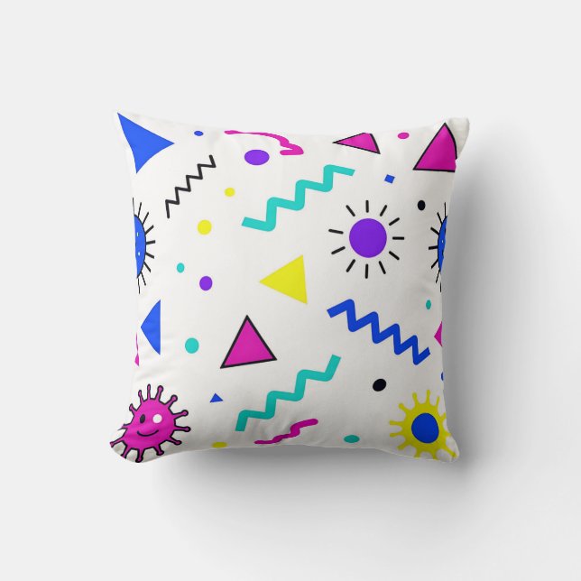 Memphis Style Retro Virus Pattern Neon Cushion (Front)