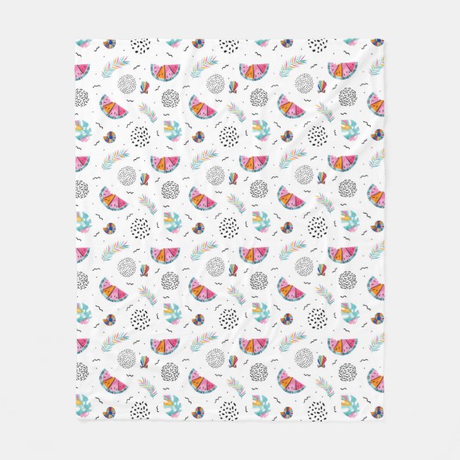 Memphis Style Tropical Summer Pattern Fleece Blanket (Front)