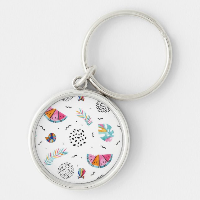 Memphis Style Tropical Summer Pattern Key Ring (Front)