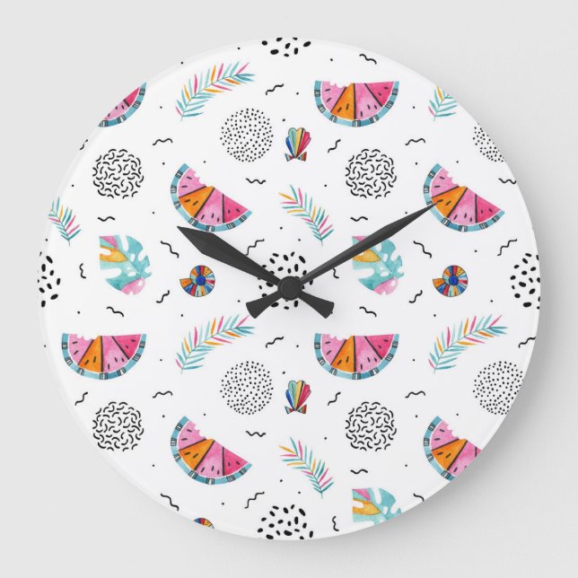 Memphis Style Tropical Summer Pattern Large Clock (Front)