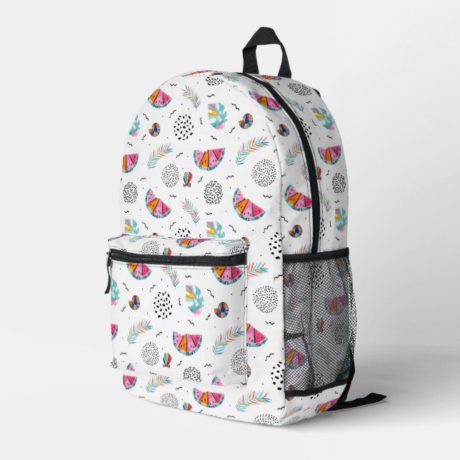 Memphis Style Tropical Summer Pattern Printed Backpack (Back Corner Right)