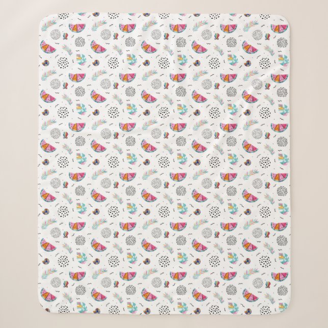Memphis Style Tropical Summer Pattern Sherpa Blanket (Front)