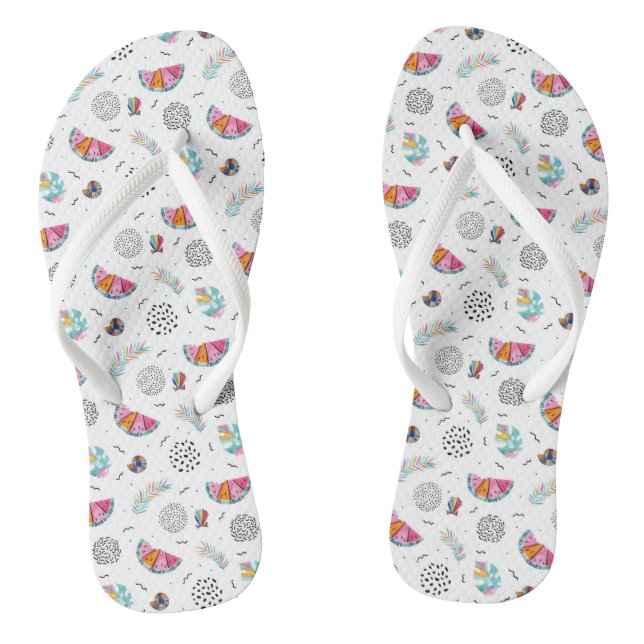Memphis Style Tropical Summer Pattern Thongs (Footbed)