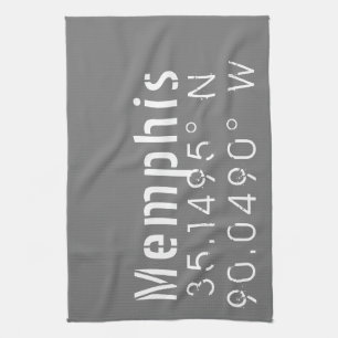 Memphis Tennessee Longitude Latitude Tea Towel