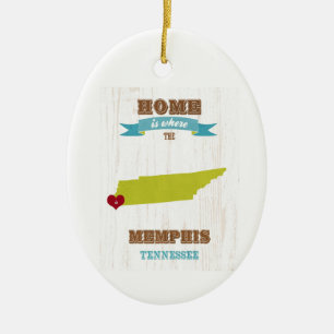 Memphis, Tennessee Map – Home Is Where The Heart Ceramic Ornament
