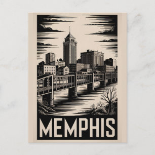 Memphis Tennessee Skyline Black White Woodcut Postcard