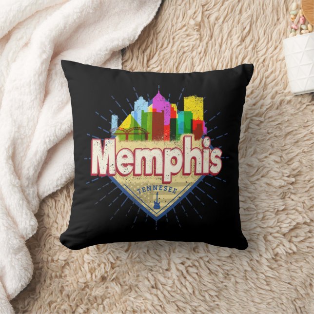 Memphis Tennessee United States Retro Skyline Cushion (Blanket)