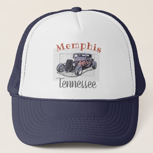 "Memphis Tennessee" Vintage Hotrod Trucker Hat (Front)