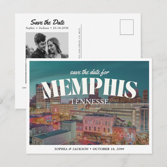 Memphis Wedding Save the Date Retro Skyline Postcard (Front/Back)