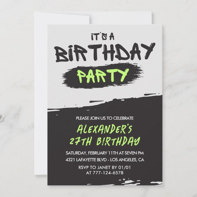 Men 27th birthday invitations Graffiti Spray paint (Front)