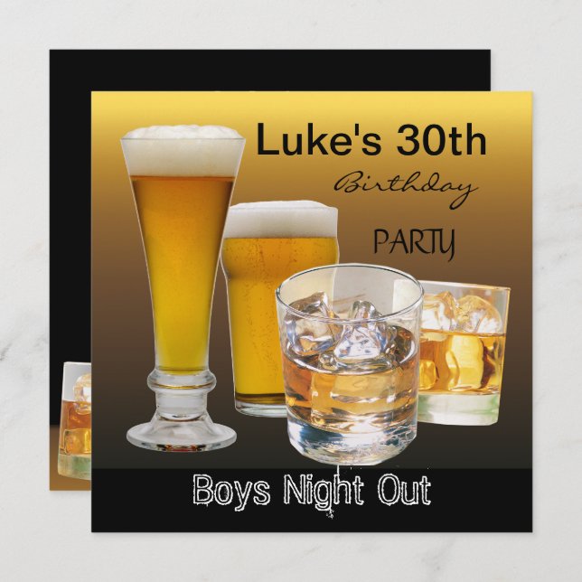 Men 30th Birthday Party Drinks Beer Boys Night 2 Invitation (Front/Back)