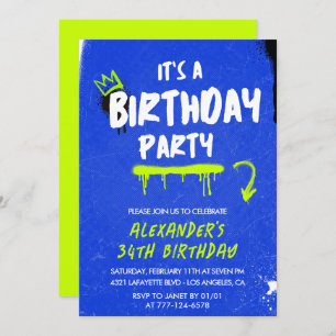 Men 34th birthday invitations Graffiti Spray paint