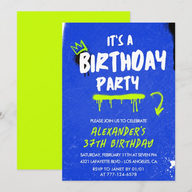 Men 37th birthday invitations Graffiti Spray paint (Front/Back)