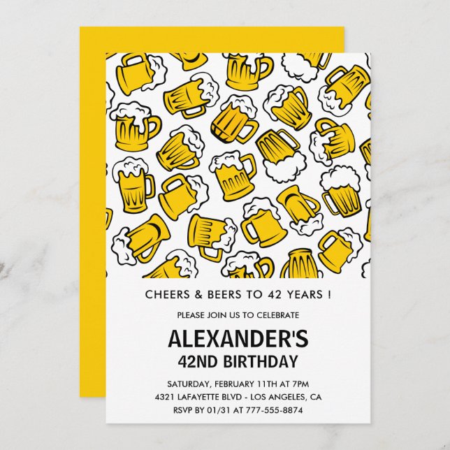 Men 42nd birthday invitations Cheers and Beers  (Front/Back)