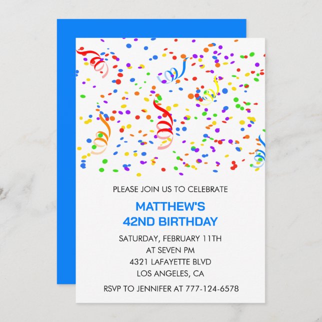 Men 42nd birthday invitations Rainbow Confetti (Front/Back)