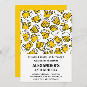 Men 47th birthday invitations Cheers and Beers