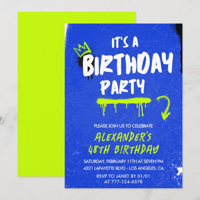 Men 48th birthday invitations Graffiti Spray paint (Front/Back)