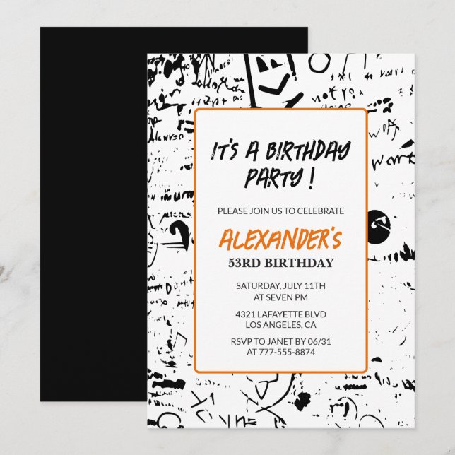 Men 53rd birthday invitations Graffiti Party Paint (Front/Back)