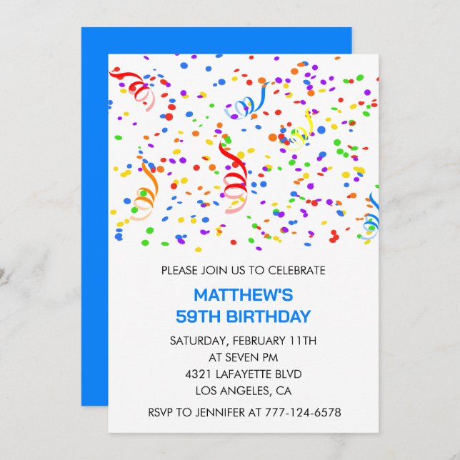 Men 59th birthday invitations Rainbow Confetti (Front/Back)