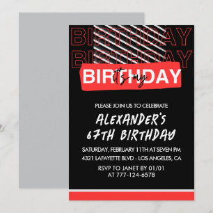 Men 67th birthday Party invitations Black Red 