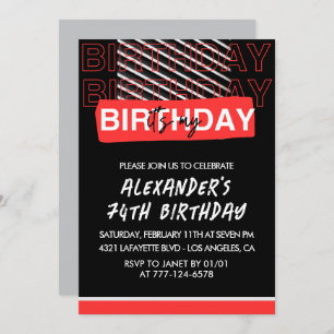 Men 74th birthday Party invitations Black Red 